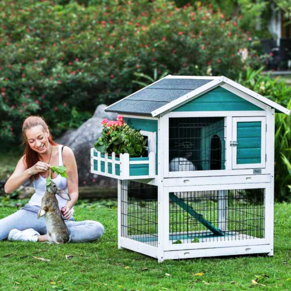 Garden Window Wooden Rabbit Hutch Bunny Cage Guinea Pig House Ferret Chinchilla Small Animal Habitat