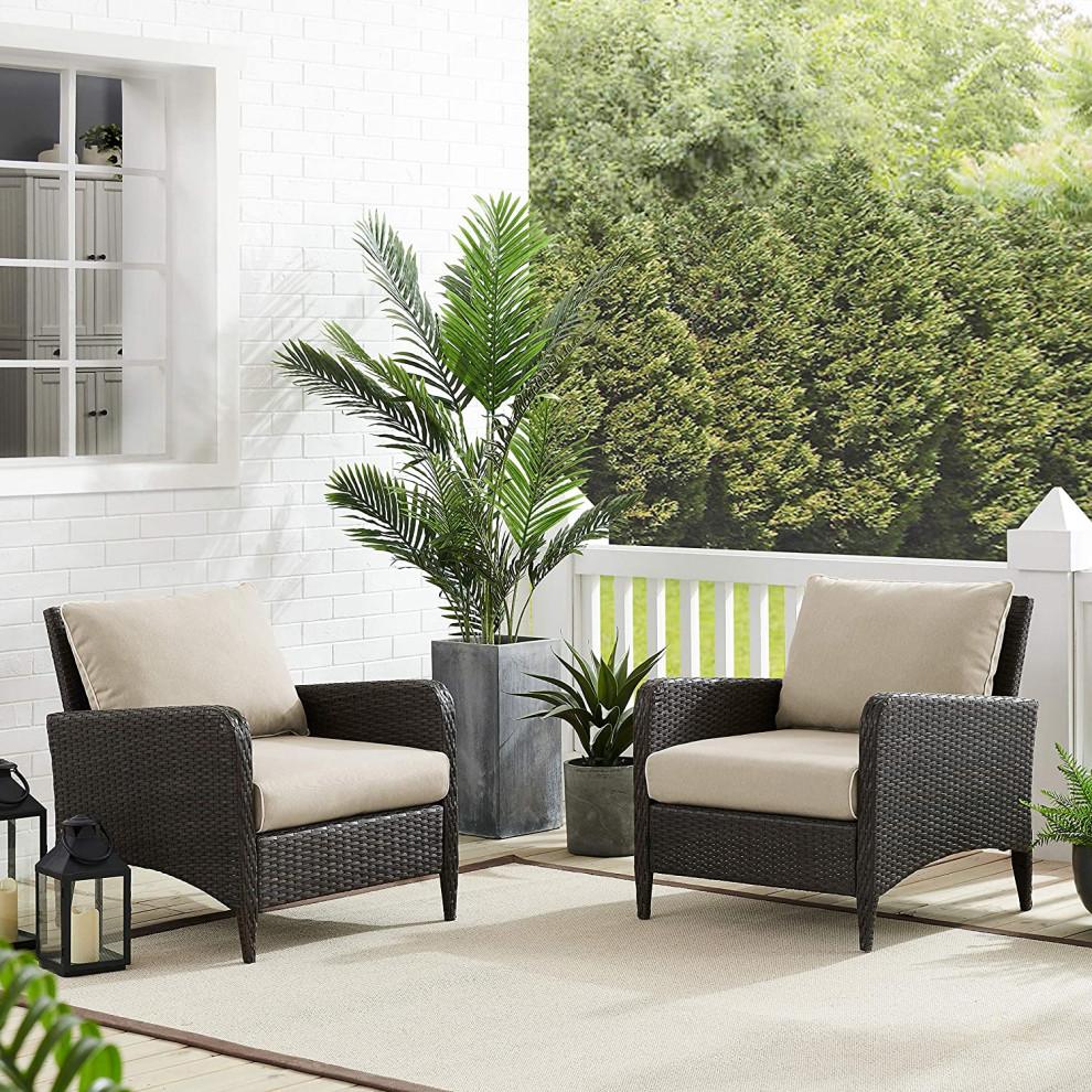 Set of 2 Patio Lounge Chair  Wicker Frame With Comfortable Padded Seat   Tropical   Outdoor Lounge Chairs   by Decor Love  Houzz