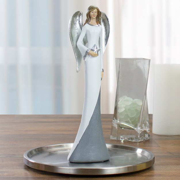 Silver And White Angel With Star Tabletop Figurine