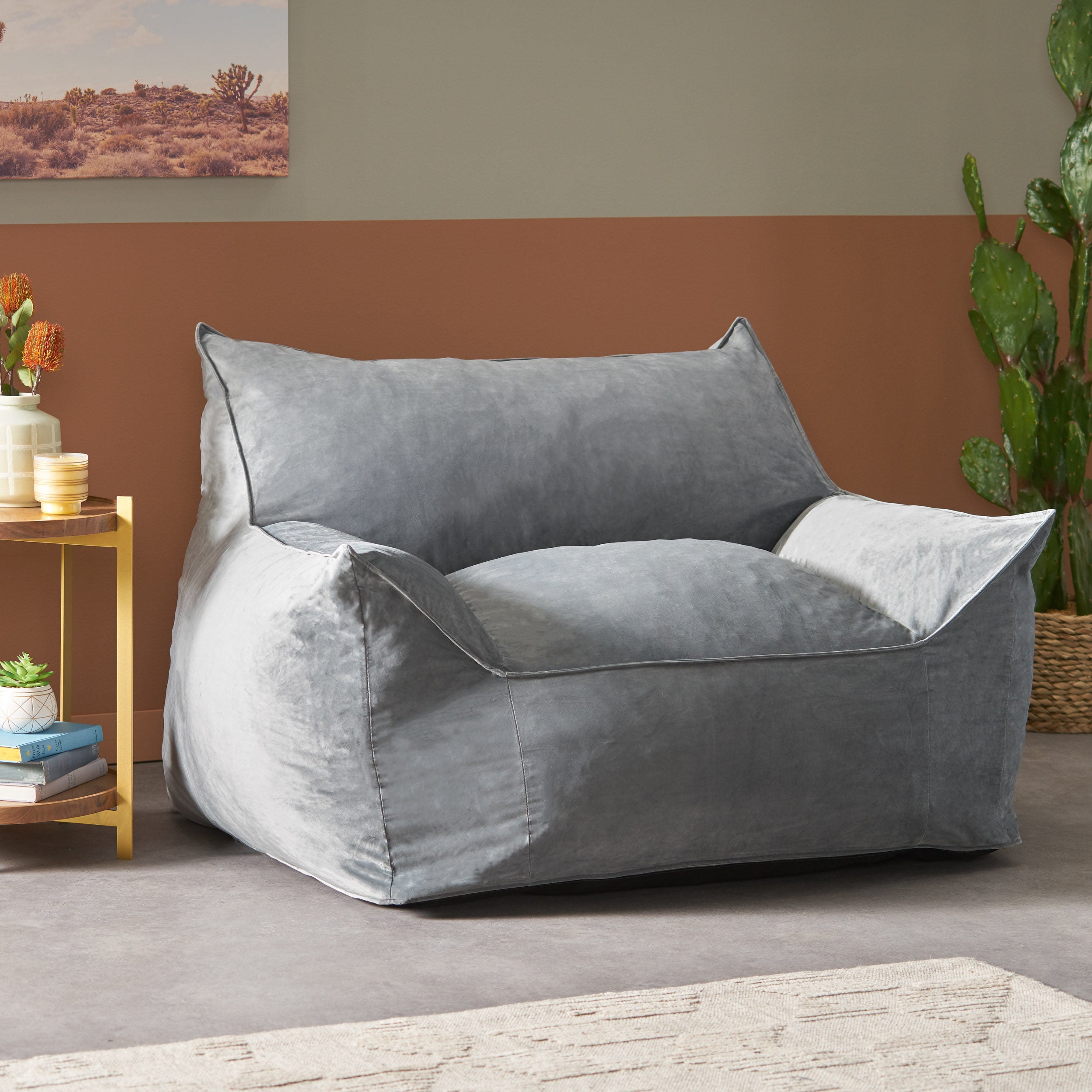 Ehlen Modern Velveteen Bean Bag Chair with Armrests