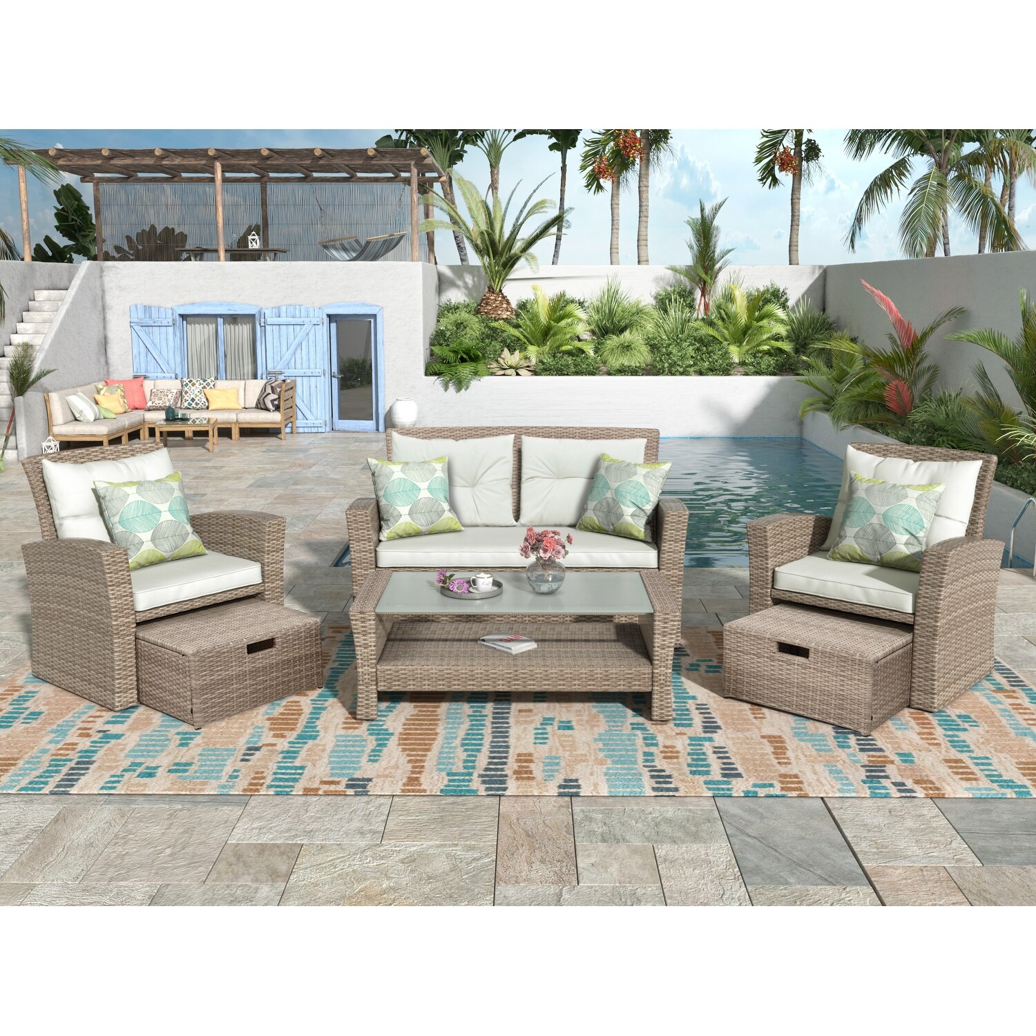 4 Piece Outdoor Conversation Set All Weather Wicker Sectional Sofa， Patio Furniture Set - Overstock - 37543419