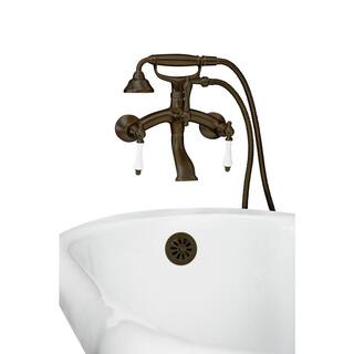 PELHAM  WHITE Vintage Style 3-Handle Wall Mount Claw Foot Tub Faucet with Porcelain Levers and Handshower in Oil Rubbed Bronze PW82555-P-ORB