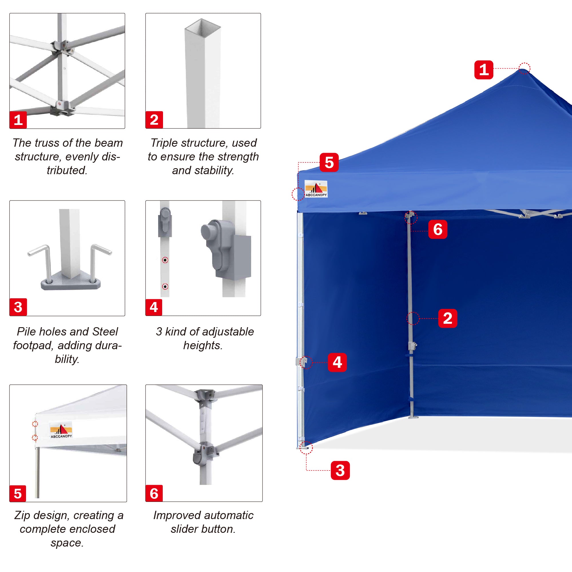 ABCCANOPY 10 ft x 10 ft Metal Pop-Up Commercial Canopy Tent with walls, Blue