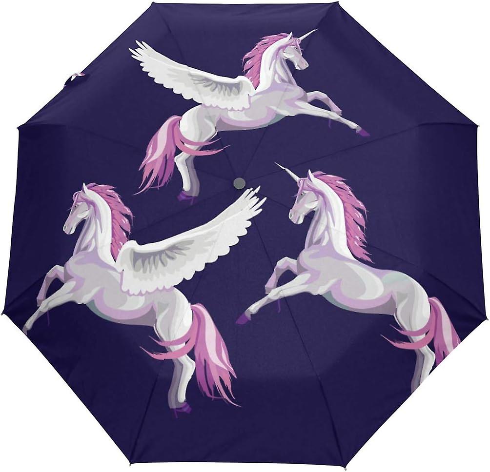 Travel Umbrella Automatic Windproof Foldable Umbrella Three Pink Unicorns