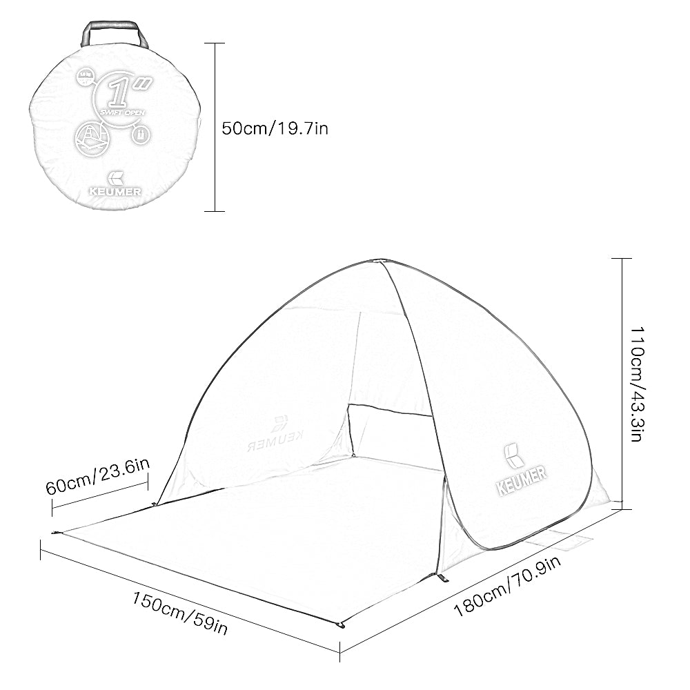 KEUMER 70.9x59x43.3 Inch Automatic Instant Pop-up Beach Tent Sun Shelter Cabana for Camping Fishing Hiking Picnic