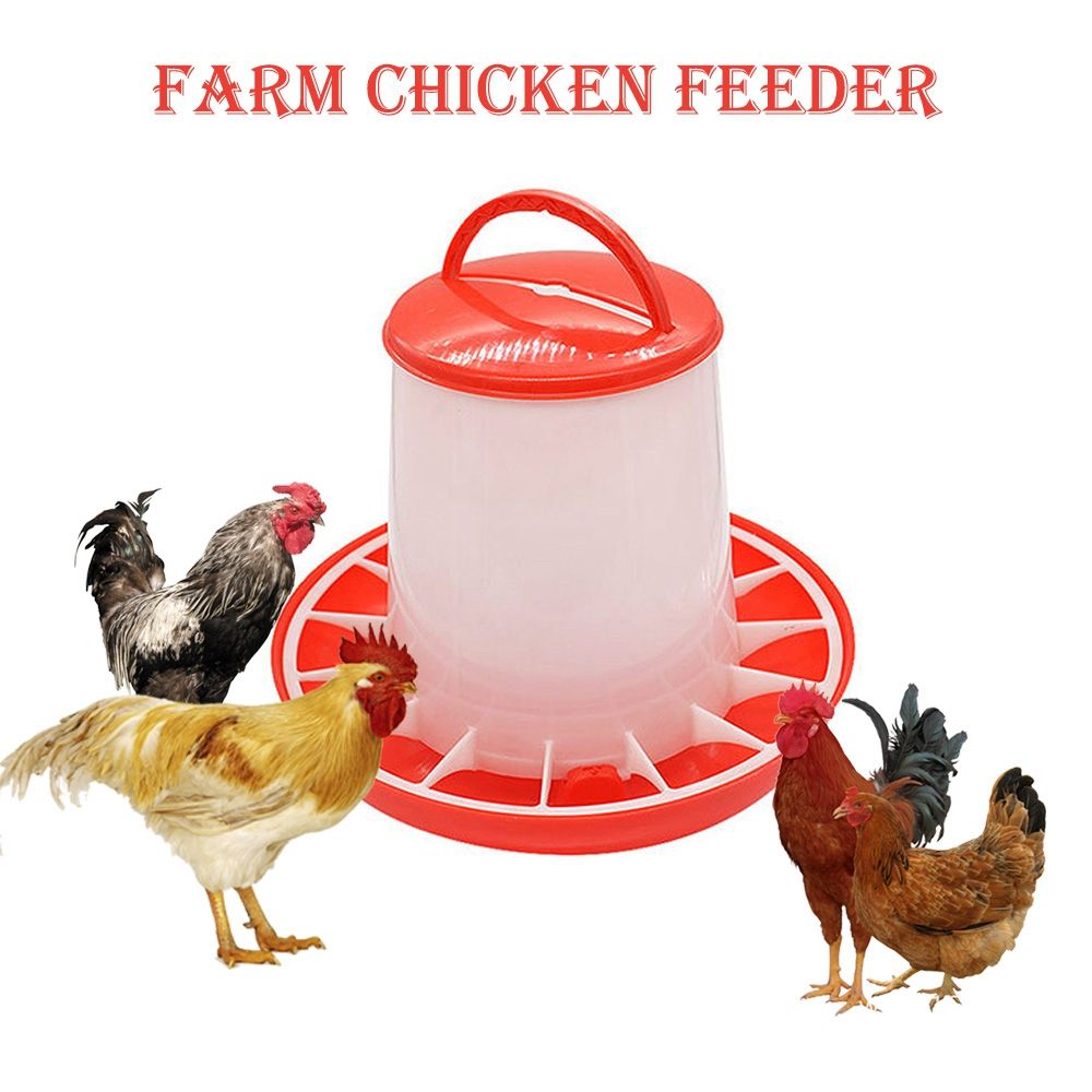 Red Plastic Water Poultry Quail Handle Feed Bucket Feeders Poultry Tool Farm Supplies RED