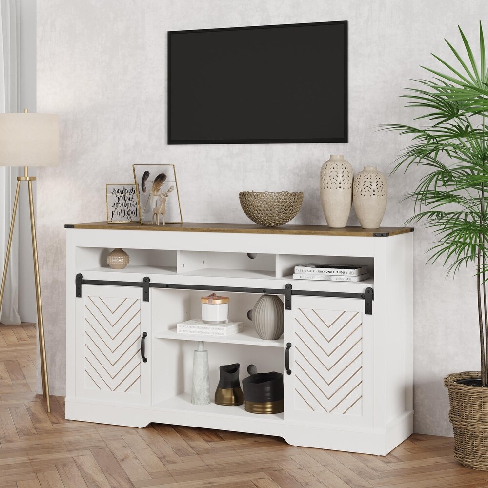 58 inch Farmhouse White Double Door Three Layer Storage TV Stand