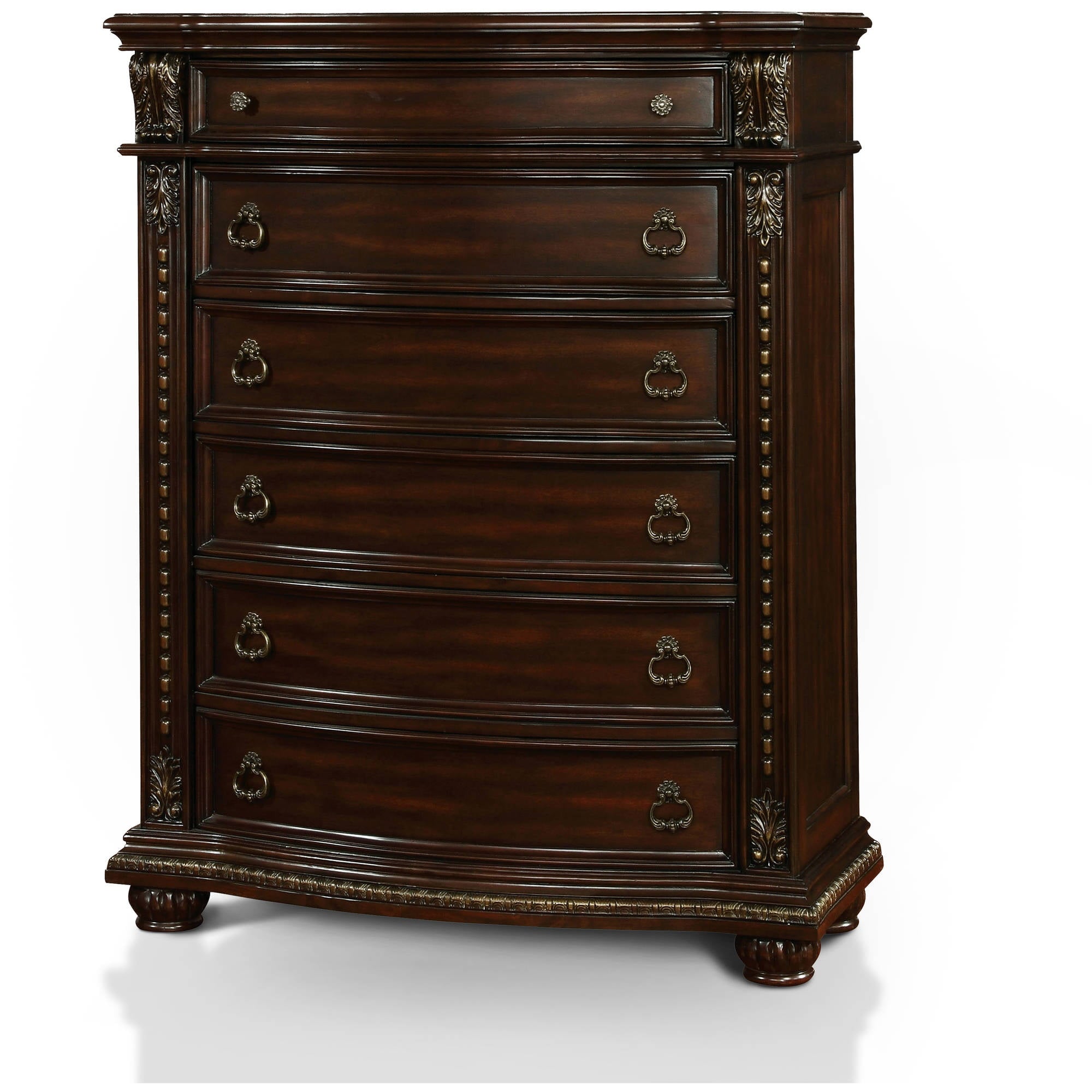 Marta Traditional Wooden 6-Drawer Chest, Brown Cherry