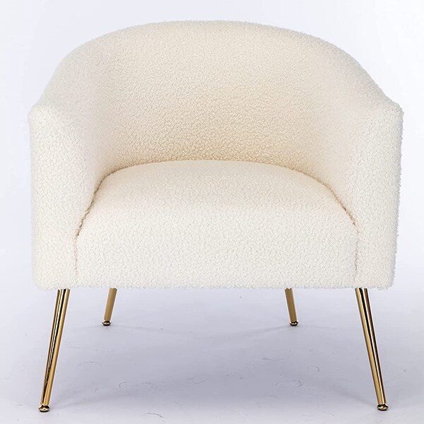 Modern Glam Upholstered Living Room Accent Barrel Chair with Golden Legs