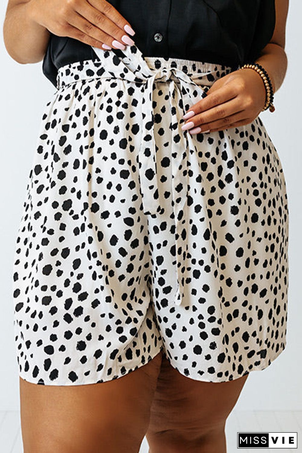 White Plus Size Dalmatian Print High Waist Shorts