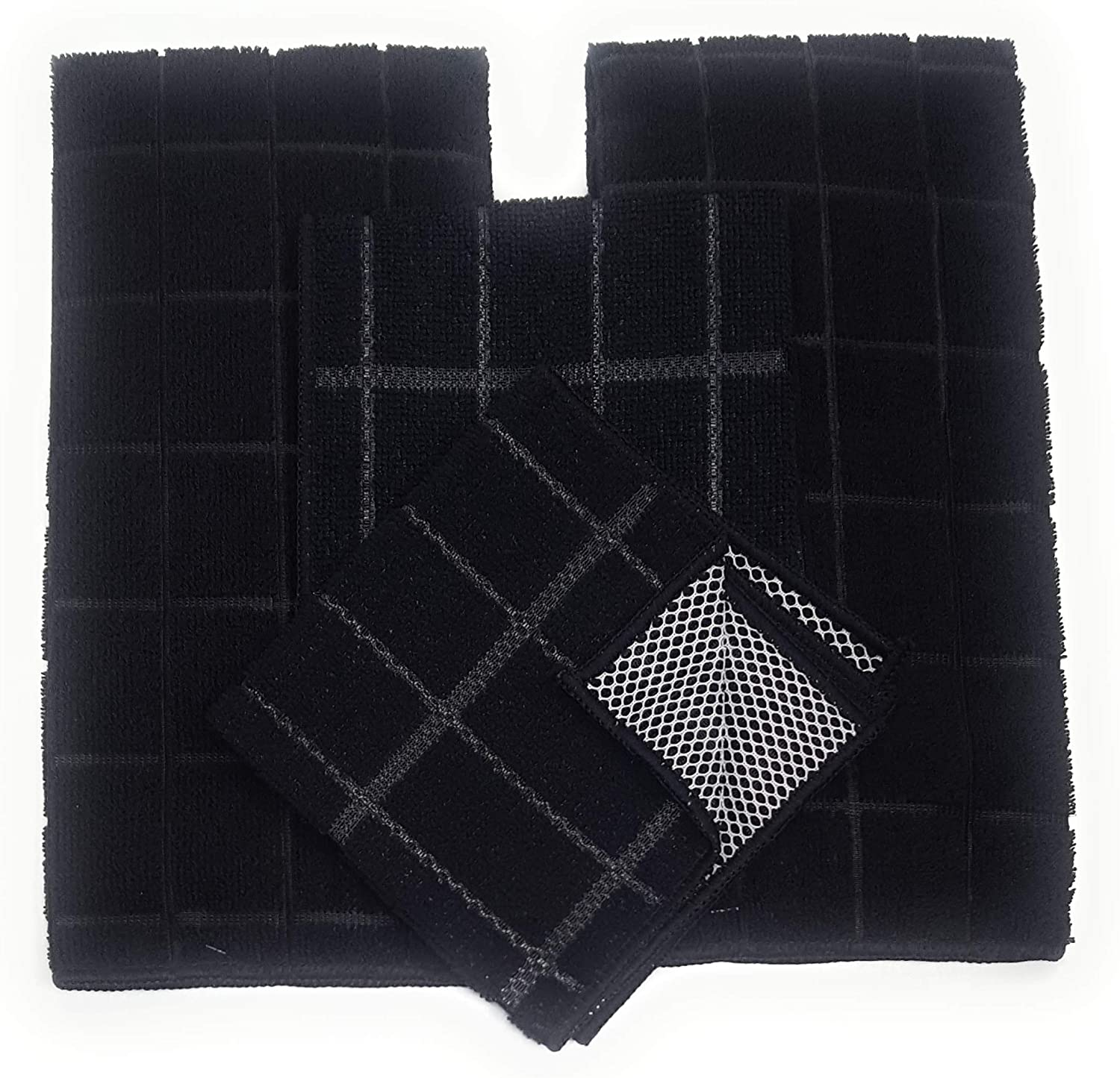 Kitchen Towel Set with 2 Quilted Pot Holders， Oven Mitt， Dish Towel， Dish Drying Mat， 2 Microfiber Scrubbing Dishcloths (Black)