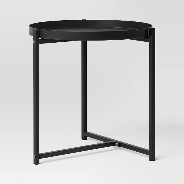 Steel Round Tray Top Outdoor Portable Side Table Black