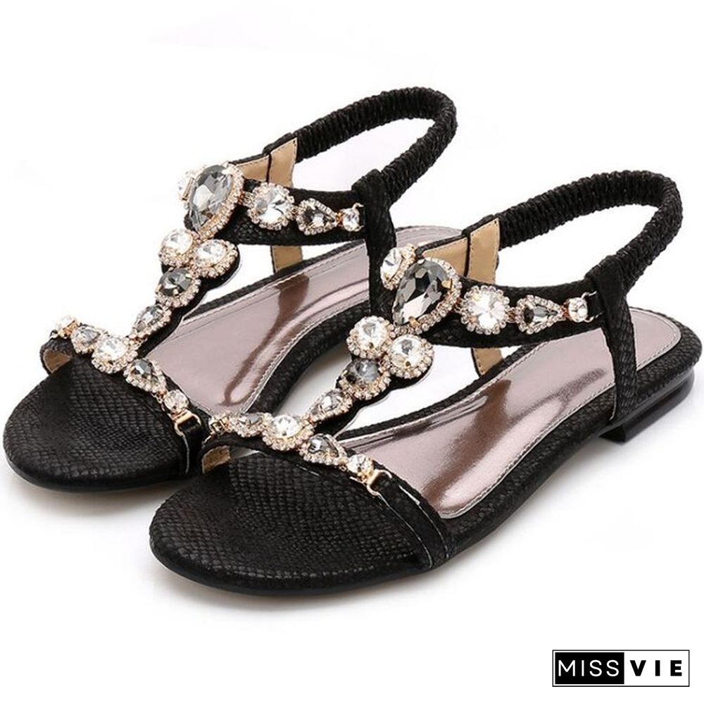 MVVJKEnew Vintage Bohemian Rhinestone Sandals Female Retro Sexy Beaded Snake Sandals Leisure Beach Flip Flops Sandals Women