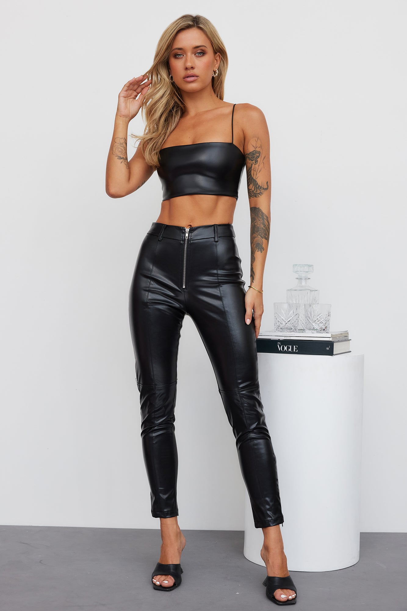 My Fiery Heart Faux Leather Crop Black