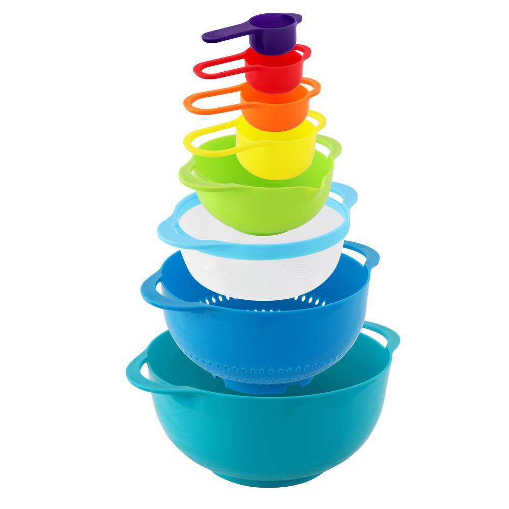 MegaChef 8-Piece Plastic Assorted Colors Mixing Bowl Set with Measuring Cups 985111721M