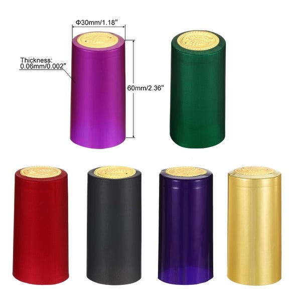 180Pcs 30mm PVC Heat Shrink Wine Bottle Caps Sleeves Top Cover Film 6 Colors - Multi-Color