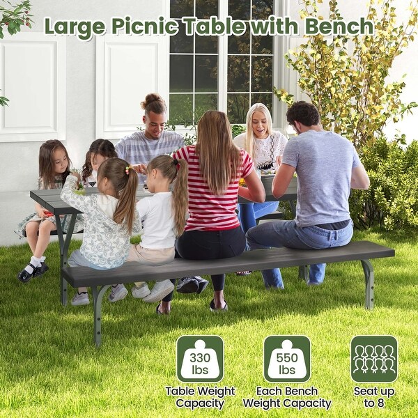 Costway 6 FT Picnic Table Bench Set Outdoor Dining Table and 2 Benches