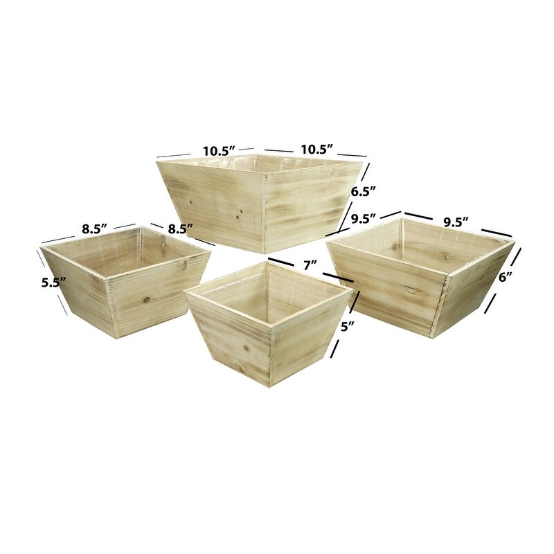 Contemporary Square Wood Pot   White  Set of 4