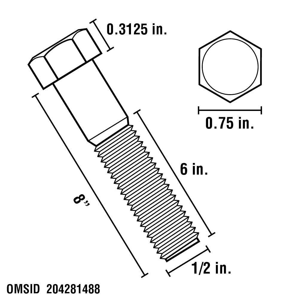 Everbilt 12 in.-13 x 8 in. Galvanized Hex Bolt (15-Pack) 805750