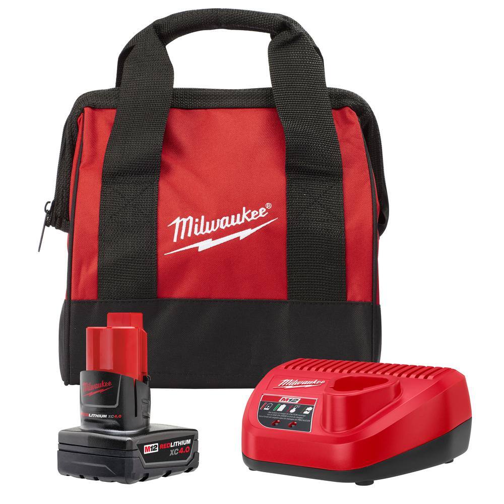 MW M12 12-Volt Lithium-Ion 4.0 Ah Battery and Charger Starter Kit with Tool Bag 48-59-2440B