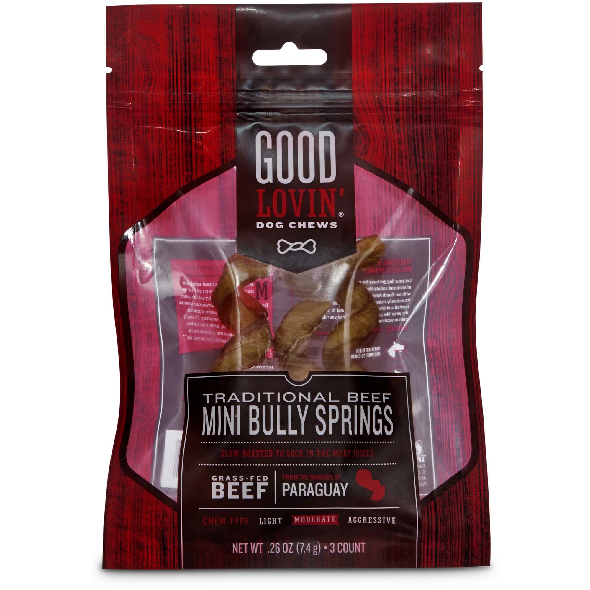 Good Lovin Traditional Beef Mini Bully Spring Dog Chews， Pack of 3