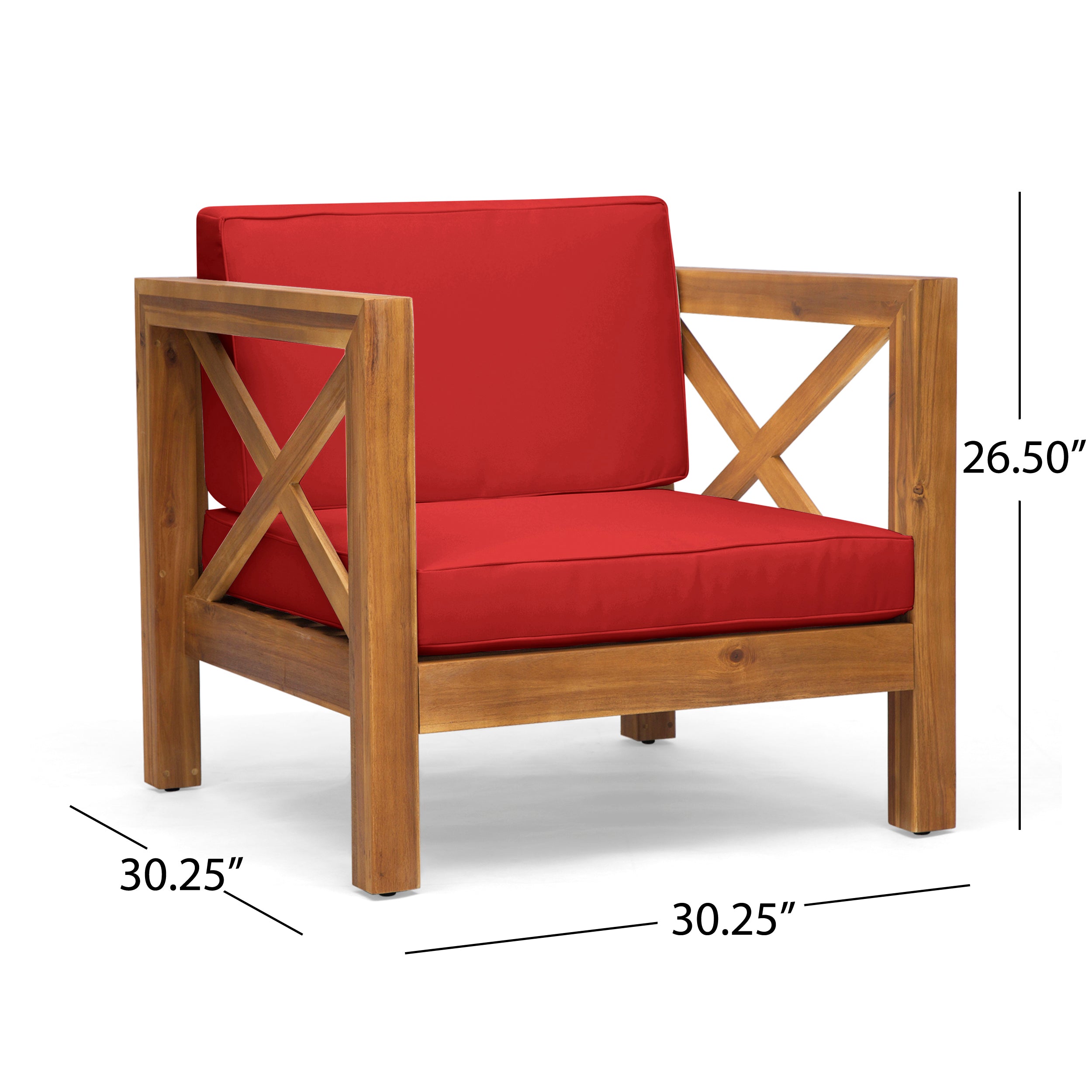 Indira Outdoor Acacia Wood Club Chair with Cushion