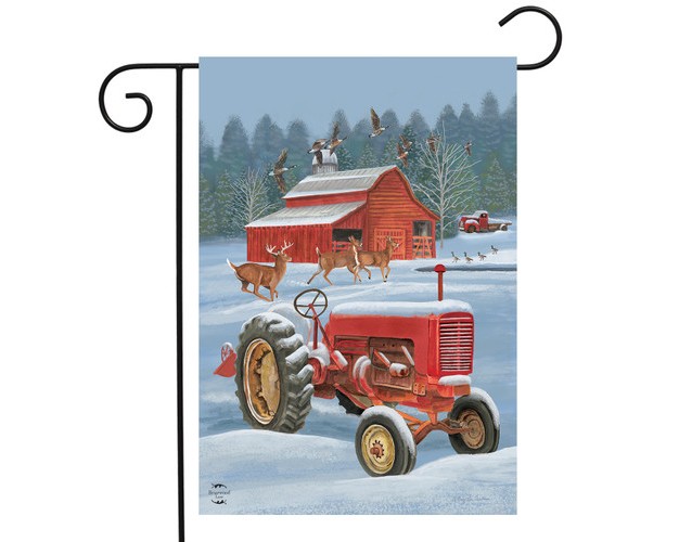 Briarwood Lane Winter On The Farm Garden Flag Tractor Barn Deer G