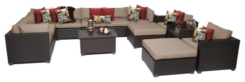 TK Classics Belle 13 Piece Wicker Patio Sofa Set in Tan   Tropical   Outdoor Lounge Sets   by Homesquare  Houzz