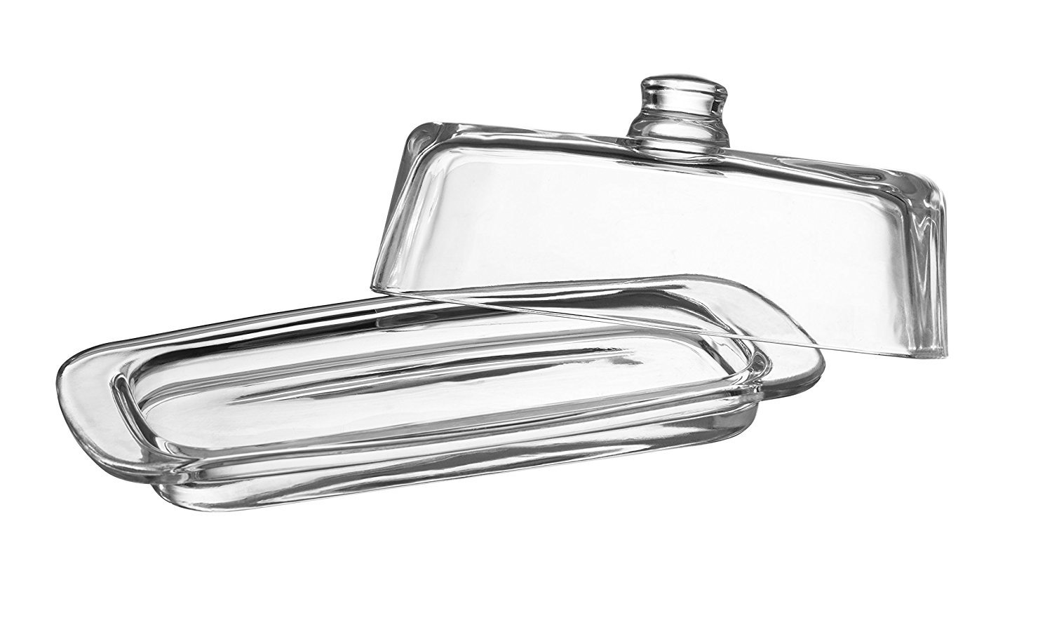 Royalty Art Glass Butter Dish with Handled Lid Rectangular Classic Covered 2-Piece Design Clear， Traditional Kitchen Dishwasher Safe