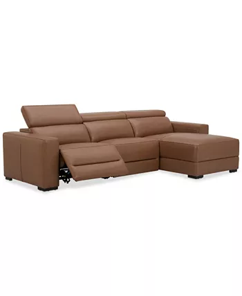 Furniture Nevio 115 3-Pc. Leather Sectional with 1 Power Recliner  Headrests and Chaise Created For Macy's