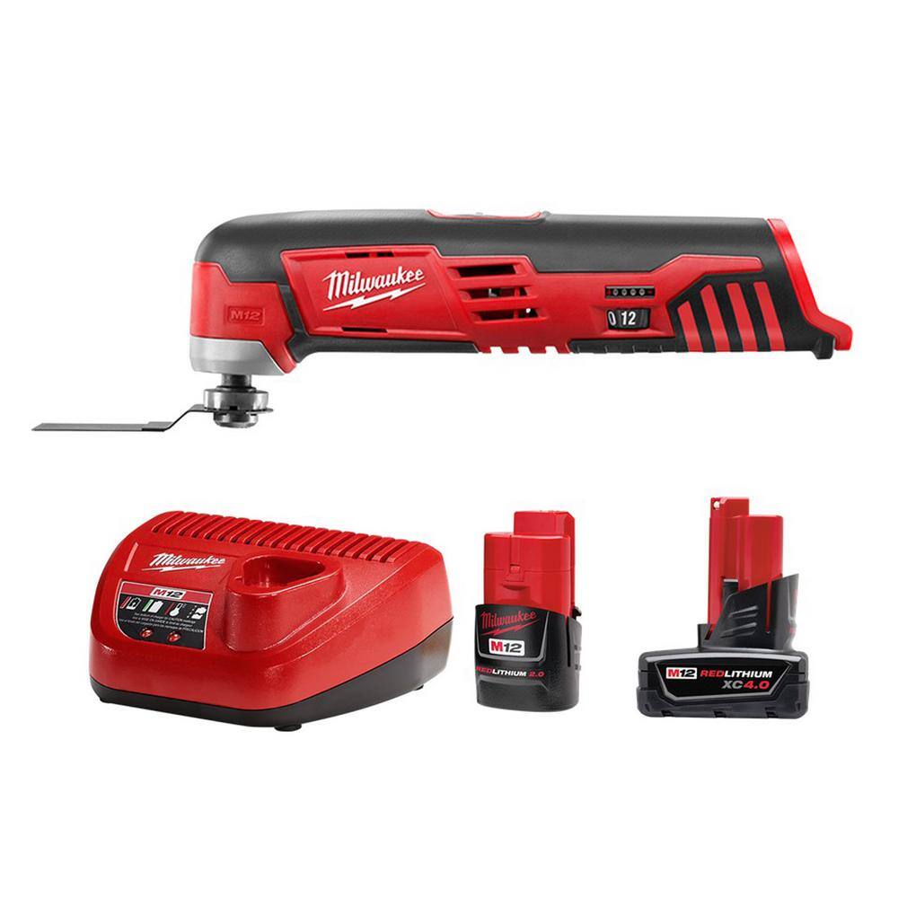 MW M12 12V Lithium-Ion Cordless Oscillating Multi-Tool with One M12 4.0 Ah and One M12 2.0 Ah Battery Pack and Charger 48-59-2424-2426-20