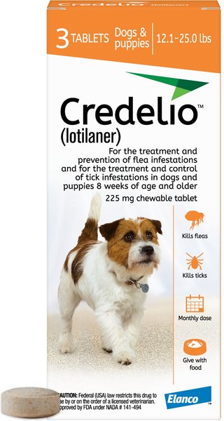 Credelio Chewable Tablet for Dogs， 12.1-25 lbs， (Orange Box)