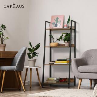 CAPHAUS 52 in. Industrial Book Shelves 24 in. Width 4-Shelf Ladder Bookcase for Home Office Living Room and Kitchen FLR-CH2412MWLD4-RUOK