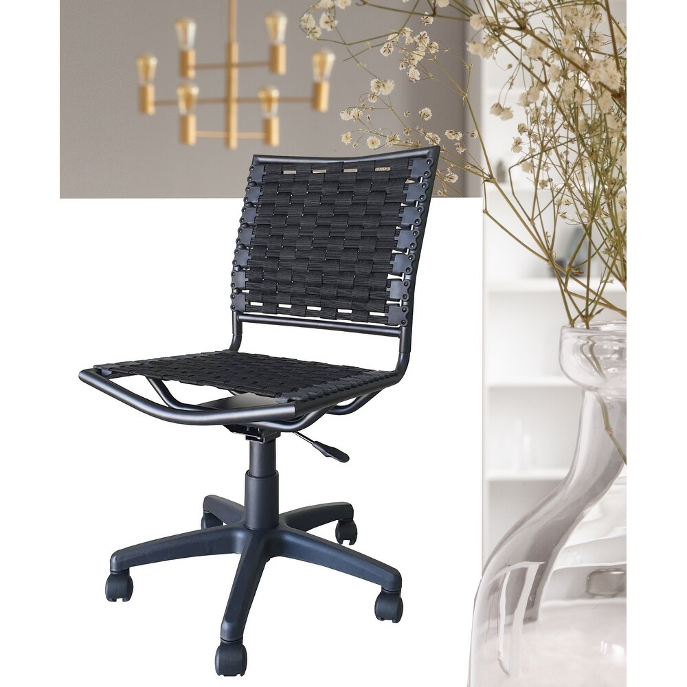 Woven Desk Chair Armless Office Chair Swivel Adjustable Vanity Chair