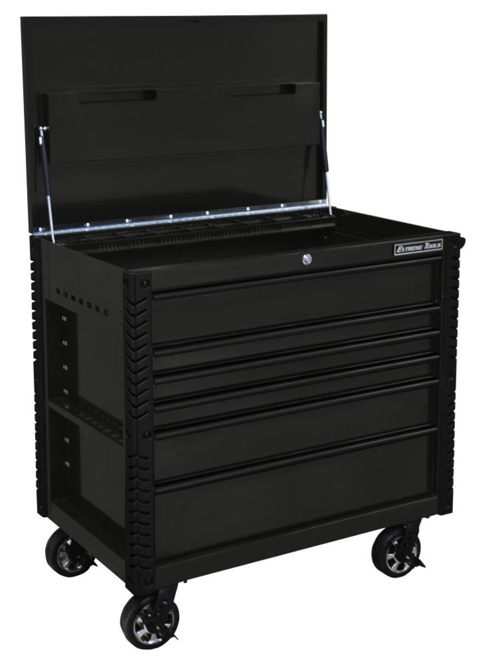 41 6 Drawer Flip Top Deluxe Tool Cart with Bumpers, Matte Black with Black Drawer Pulls