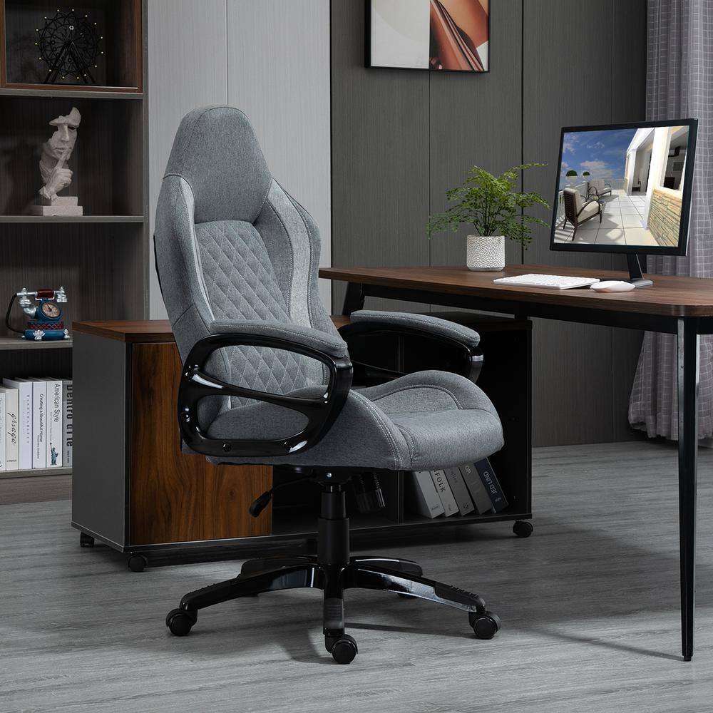 Vinsetto Grey, Ergonomic Home Office Chair High Back Task Computer Desk Chair with Padded Armrests, Linen Fabric, Swivel Wheels 921-239