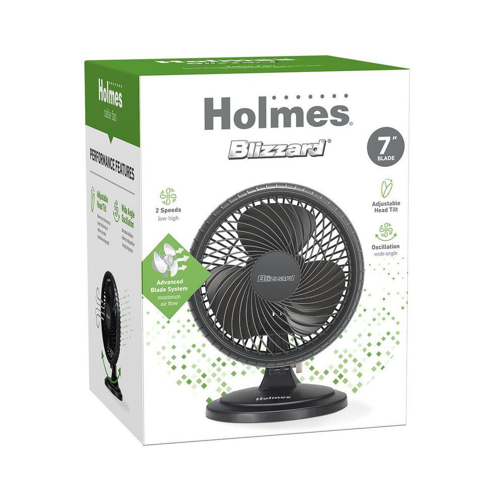 Holmes Blizzard 7 in. 2 Speed Oscillation Desk Fan Black with Adjustable Head Tilt 17039