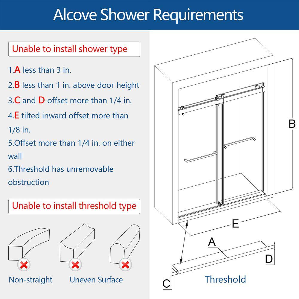 MCOCOD 60 in. W x 76 in. H Double Sliding Frameless Shower Door in Brushed Nickel with Soft-closing and 38 in. (10 mm) Glass DS13-60x76-BR