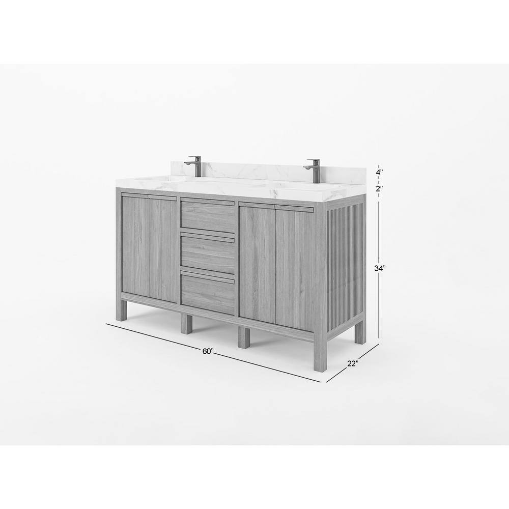 Willow Collections Elizabeth 60 in. W x 22 in. D x 36 in. H Double Sink Bath Vanity in Natural with 2