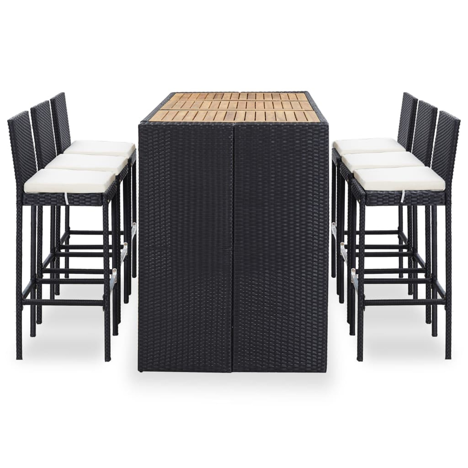 Carevas 7 Piece Patio Bar Set with Cushions Poly Rattan Black