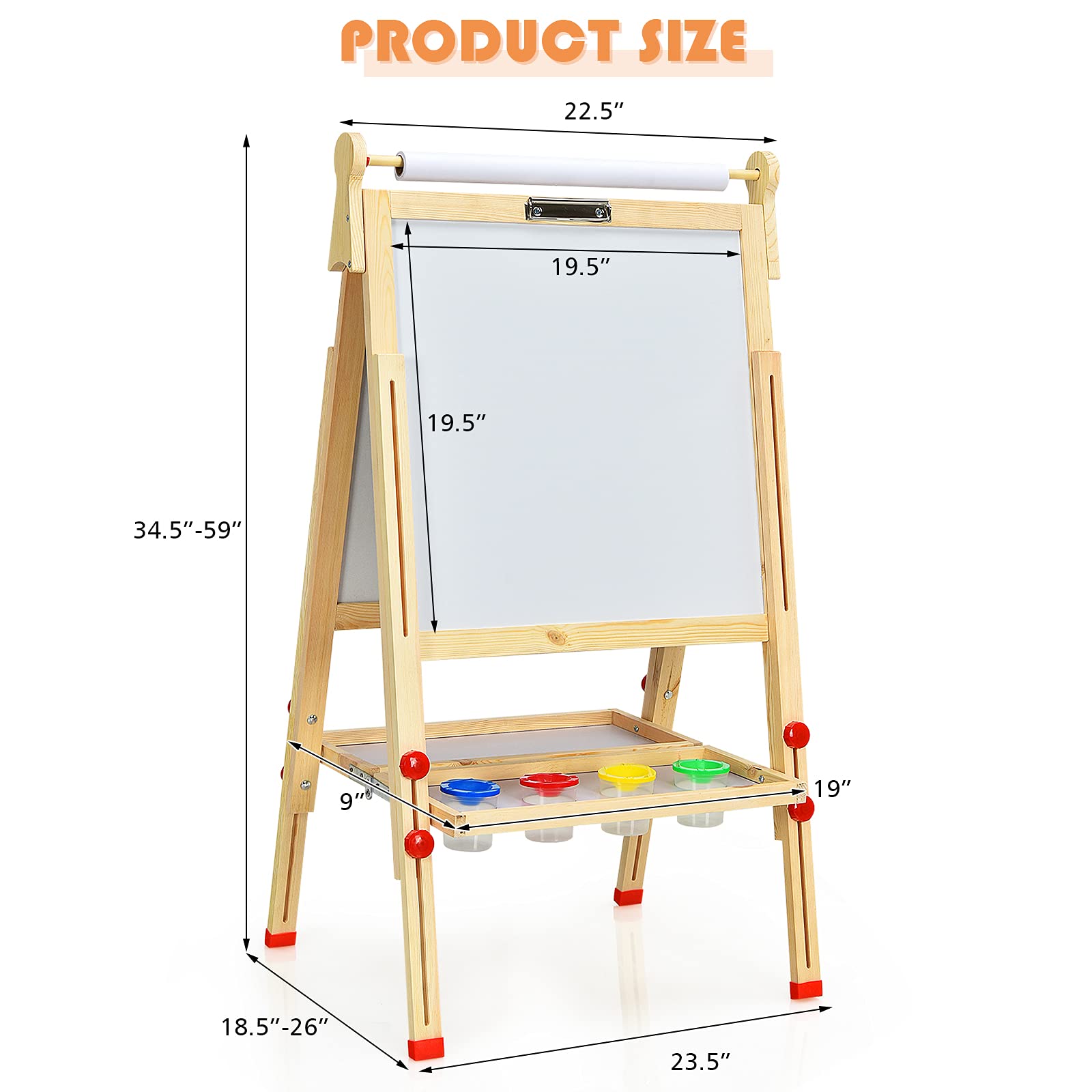 Costzon Kids Art Easel, Wooden Double-Sided Chalkboard Whiteboard w/Paper Roll (Nature)