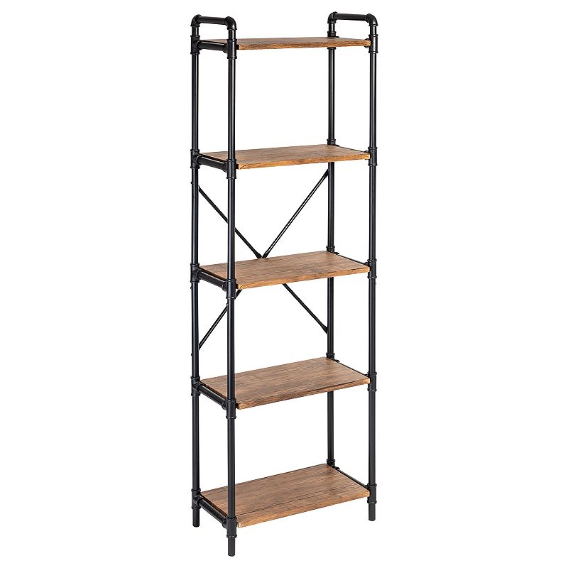 Honey-Can-Do 5-Tier Industrial Black Bookshelf