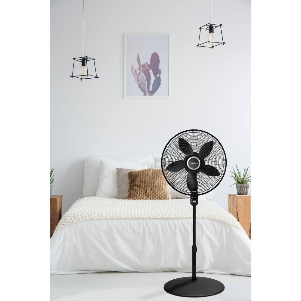 Lasko 20 in. 4 Speeds Pedestal Fan in Black with 90 Degrees Tilt Adjustment Adjustable Height Oscillating RemoteTimer S20625