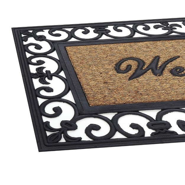 Rectangular Fleur De Lis Outdoor Heavy Duty Rubber amp Coir Skid Resistant Welcome Door Mat Black