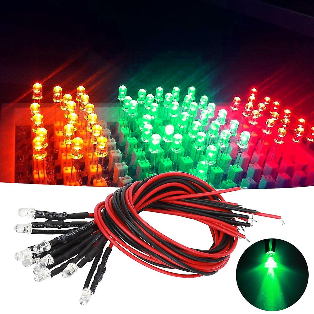 12V Prewired Light Emitting Diode Highlighting Round Head LED Bead 3mm Emerald Green Light