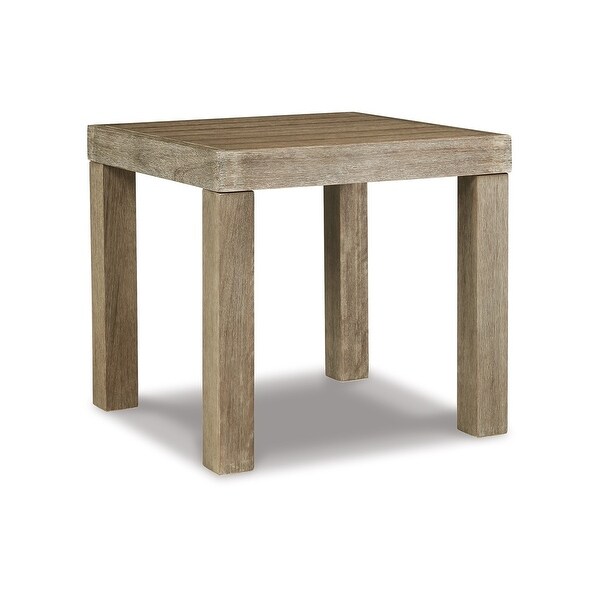 Fayi 22 Inch Outdoor End Table，Square Slatted Design，Natural Brown Finish