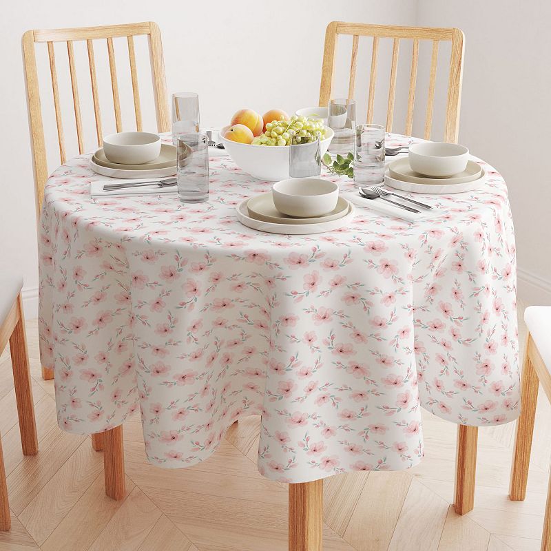 Round Tablecloth， 100% Cotton， 60 Round， Blooming Cherry Blossom