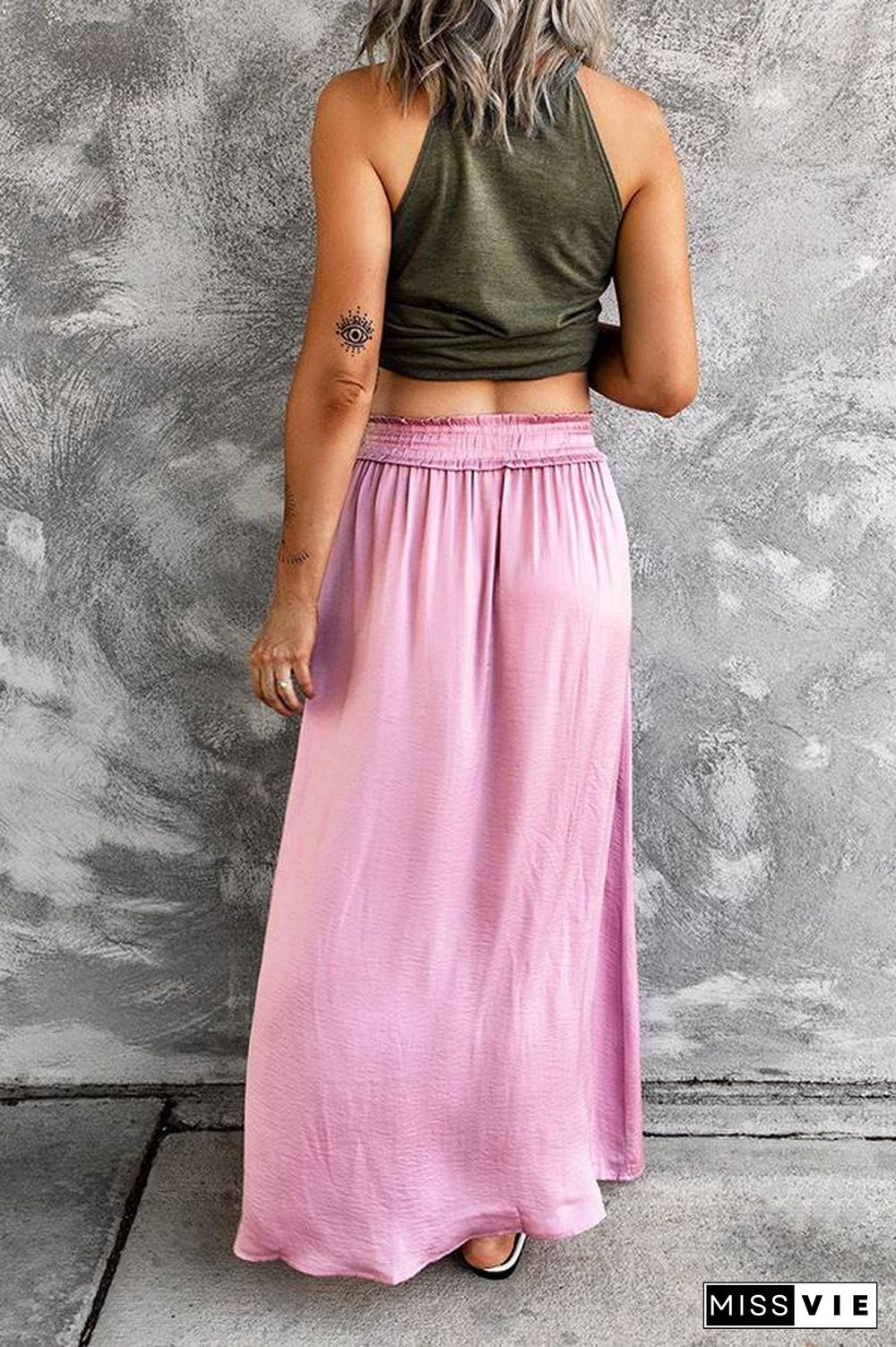 Adjustable Drawstring Waist Silky Maxi Skirt