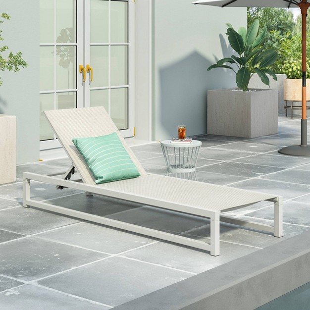 Modesta Patio Aluminum Chaise Lounge With Mesh Seating White Christopher Knight Home