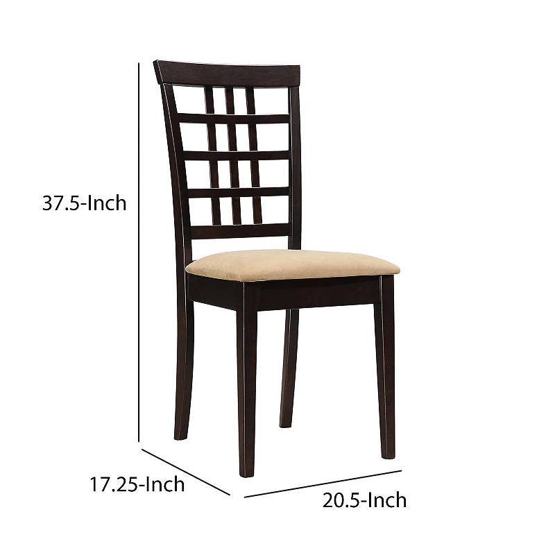 Geometric Wooden Dining Chair with Padded Seat， Set of 2， Brown and Beige